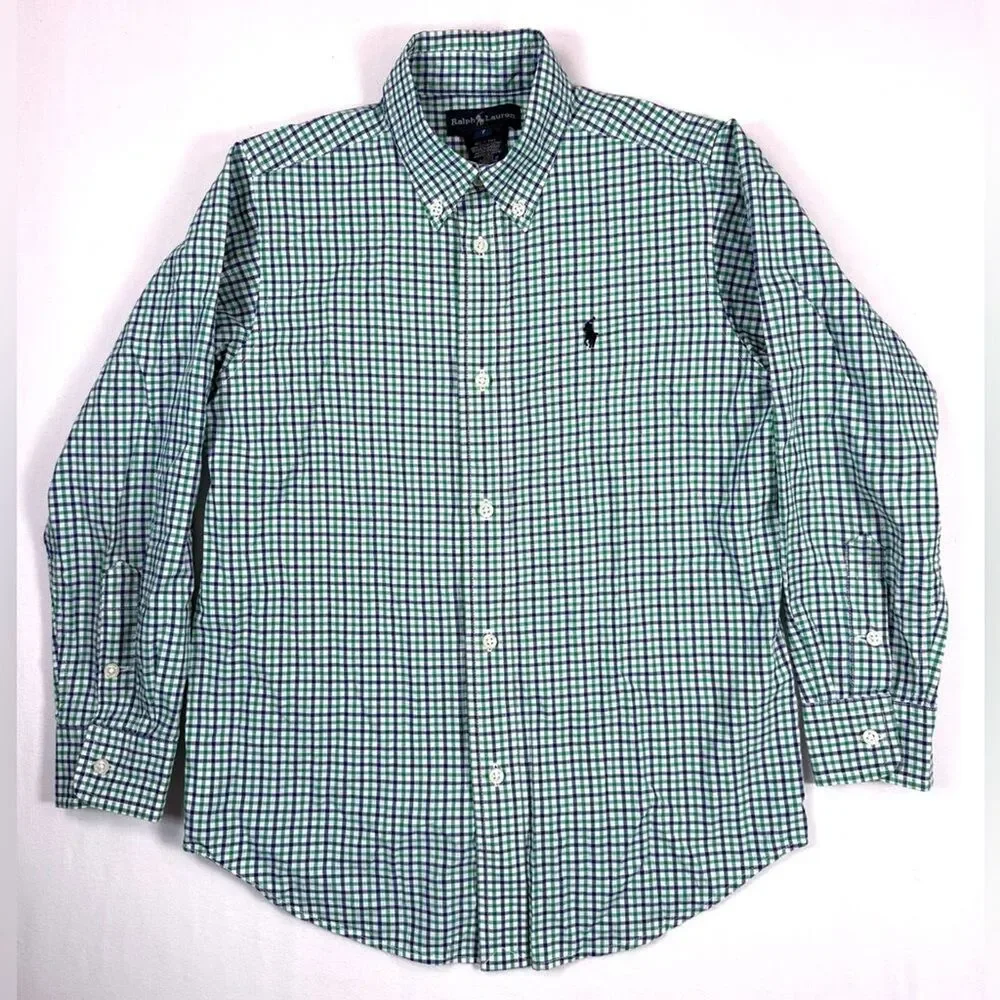 RALPH LAUREN Boys Check Plaid Button‎ Down Shirt 7 Classic Preppy Casual